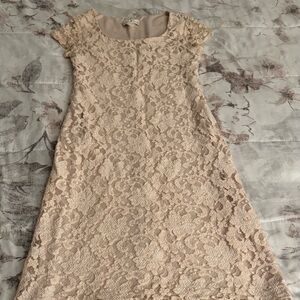 Vintage ABG Byer California cream lace hi low bodycon lined dress, size 4P USA